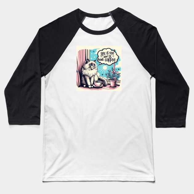 Coffee Cat Baseball T-Shirt by dinokate